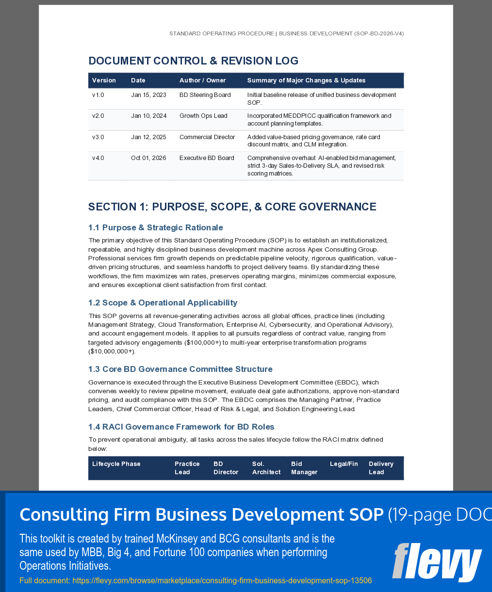 Consulting Firm Business Development SOP (19-page Word document) Preview Image