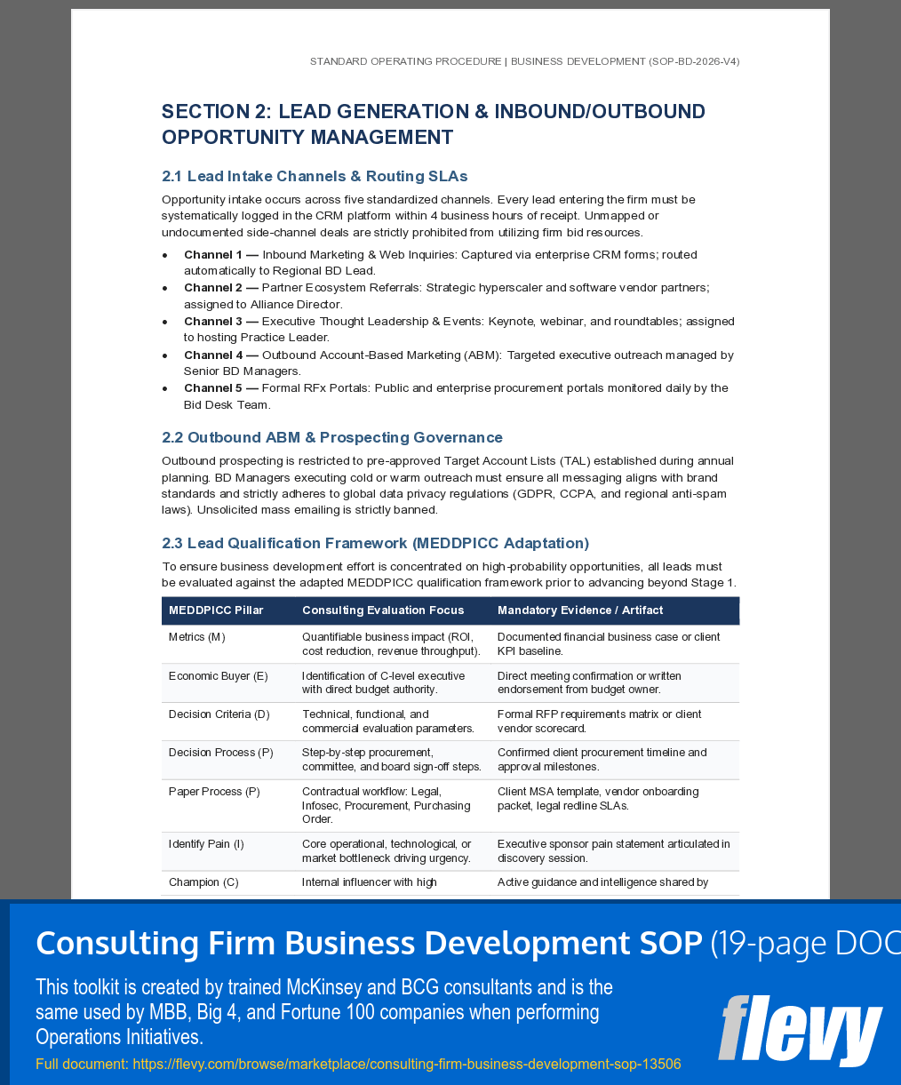Consulting Firm Business Development SOP (19-page Word document) Preview Image