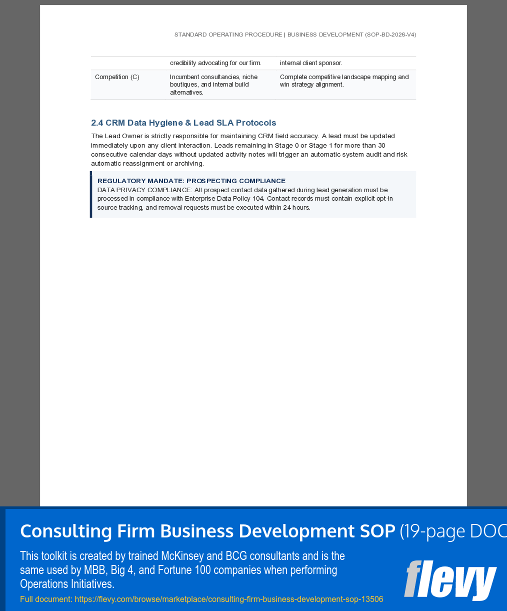Consulting Firm Business Development SOP (19-page Word document) Preview Image