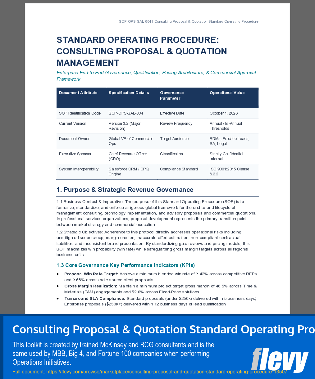 Consulting Proposal & Quotation Standard Operating Procedure (12-page Word document) Preview Image