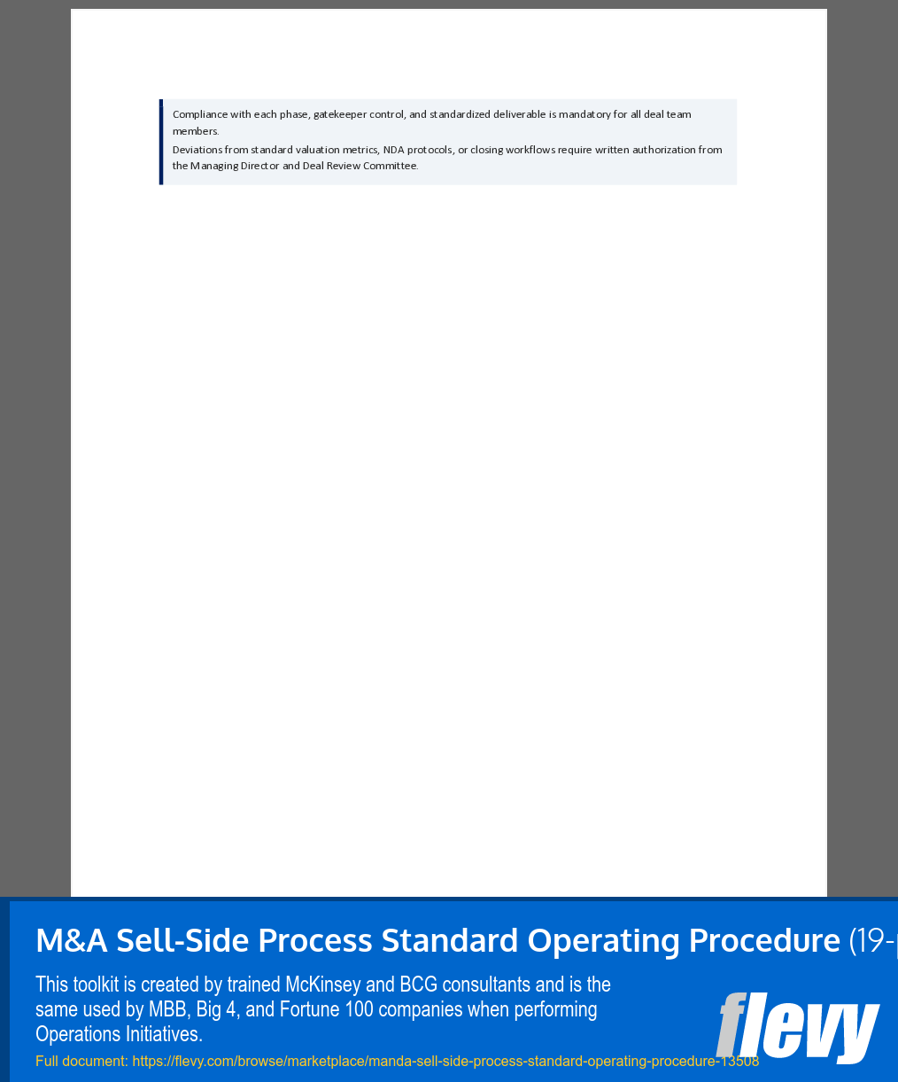 M&A Sell-Side Process Standard Operating Procedure (19-page Word document) Preview Image