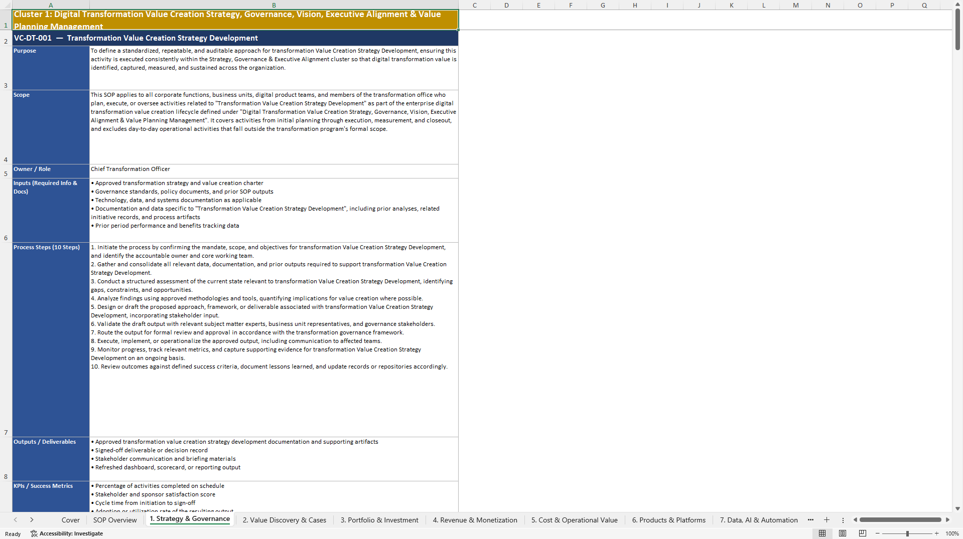 100+ Digital Transformation Value Creation SOPs (Excel template (XLSX)) Preview Image