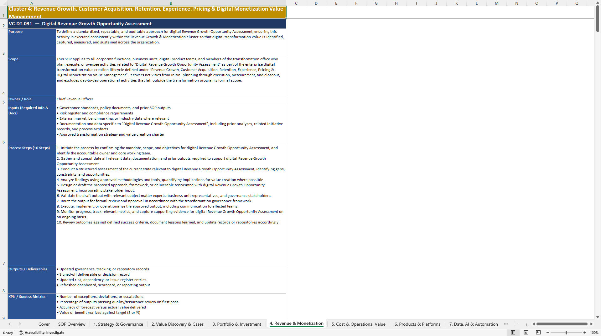 100+ Digital Transformation Value Creation SOPs (Excel template (XLSX)) Preview Image