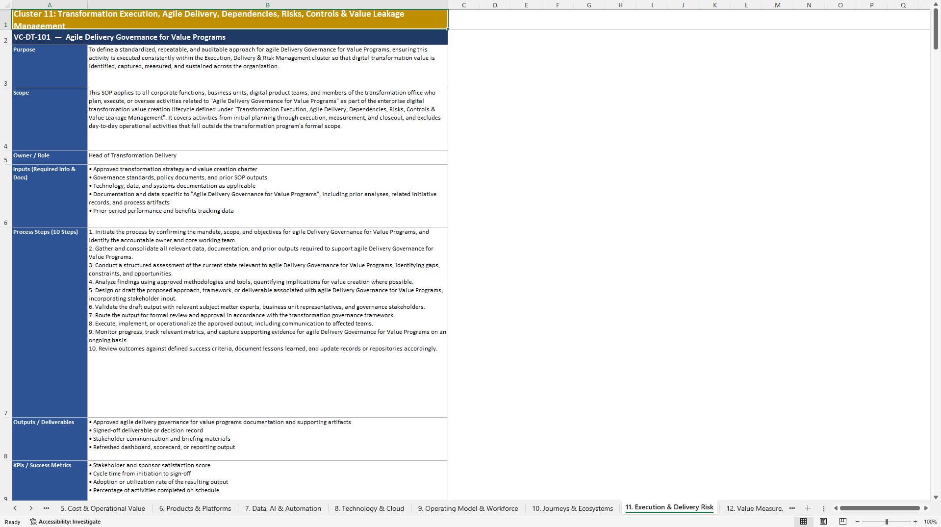 100+ Digital Transformation Value Creation SOPs (Excel template (XLSX)) Preview Image