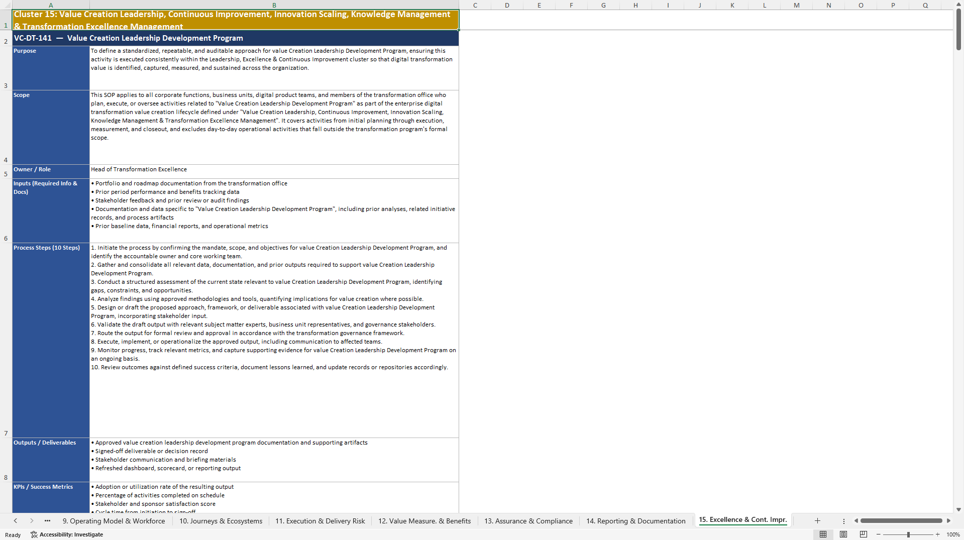 100+ Digital Transformation Value Creation SOPs (Excel template (XLSX)) Preview Image