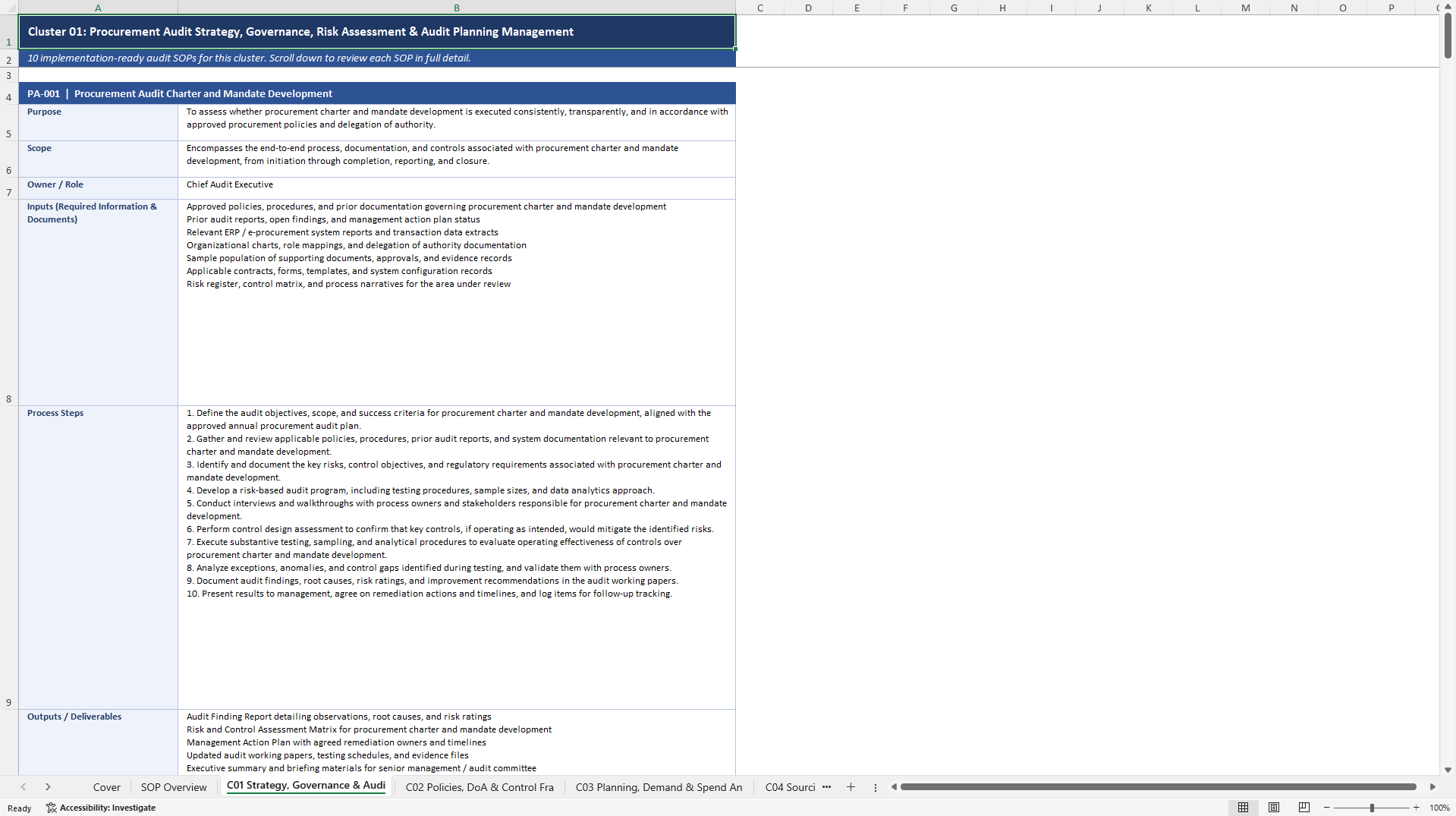 100+ Procurement Audit SOPs (Excel template (XLSX)) Preview Image