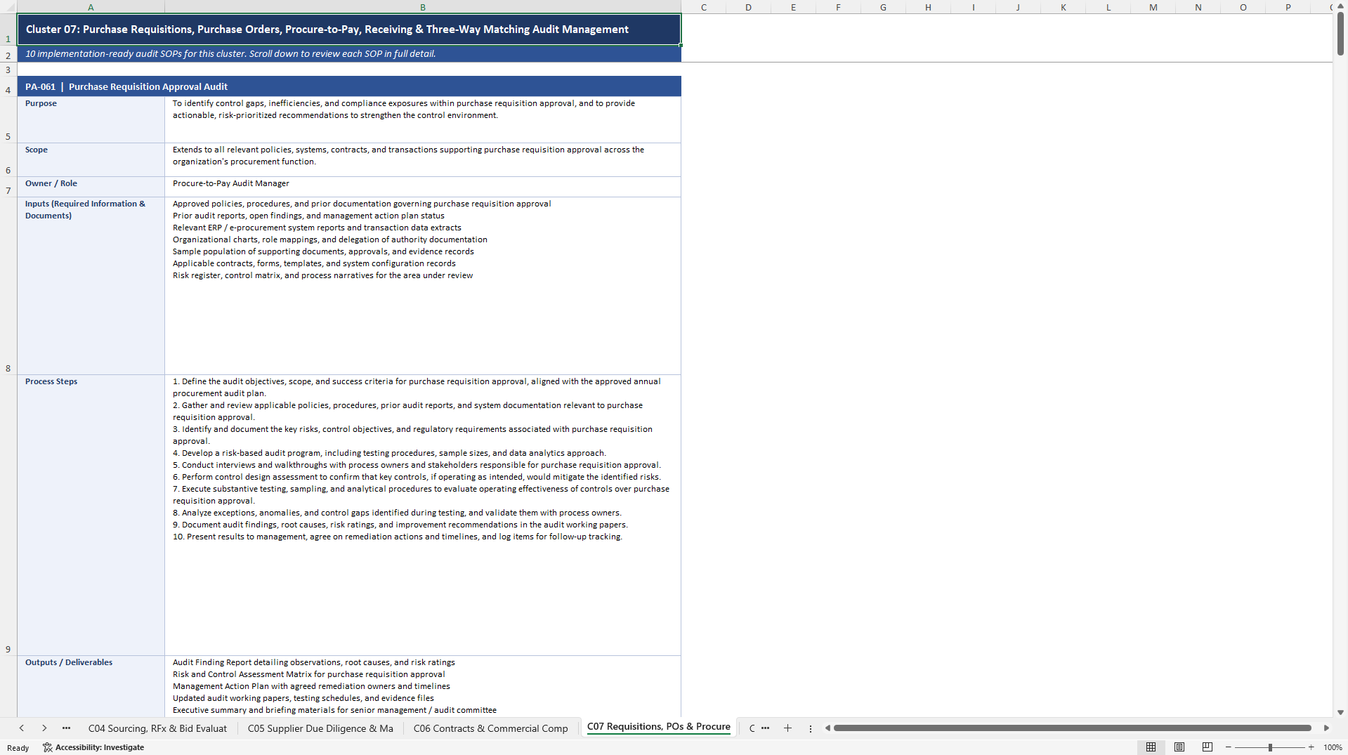 100+ Procurement Audit SOPs (Excel template (XLSX)) Preview Image