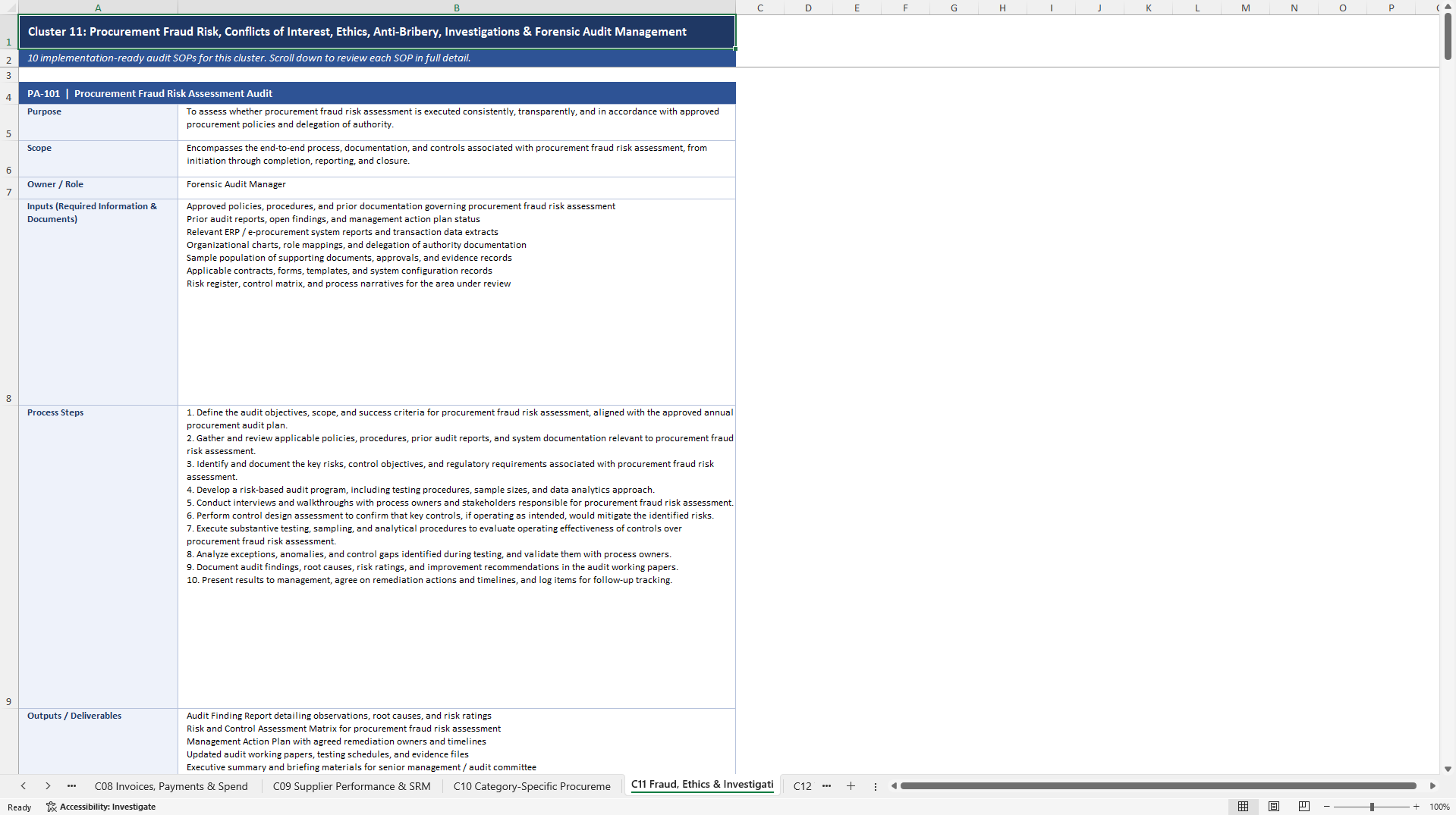 100+ Procurement Audit SOPs (Excel template (XLSX)) Preview Image