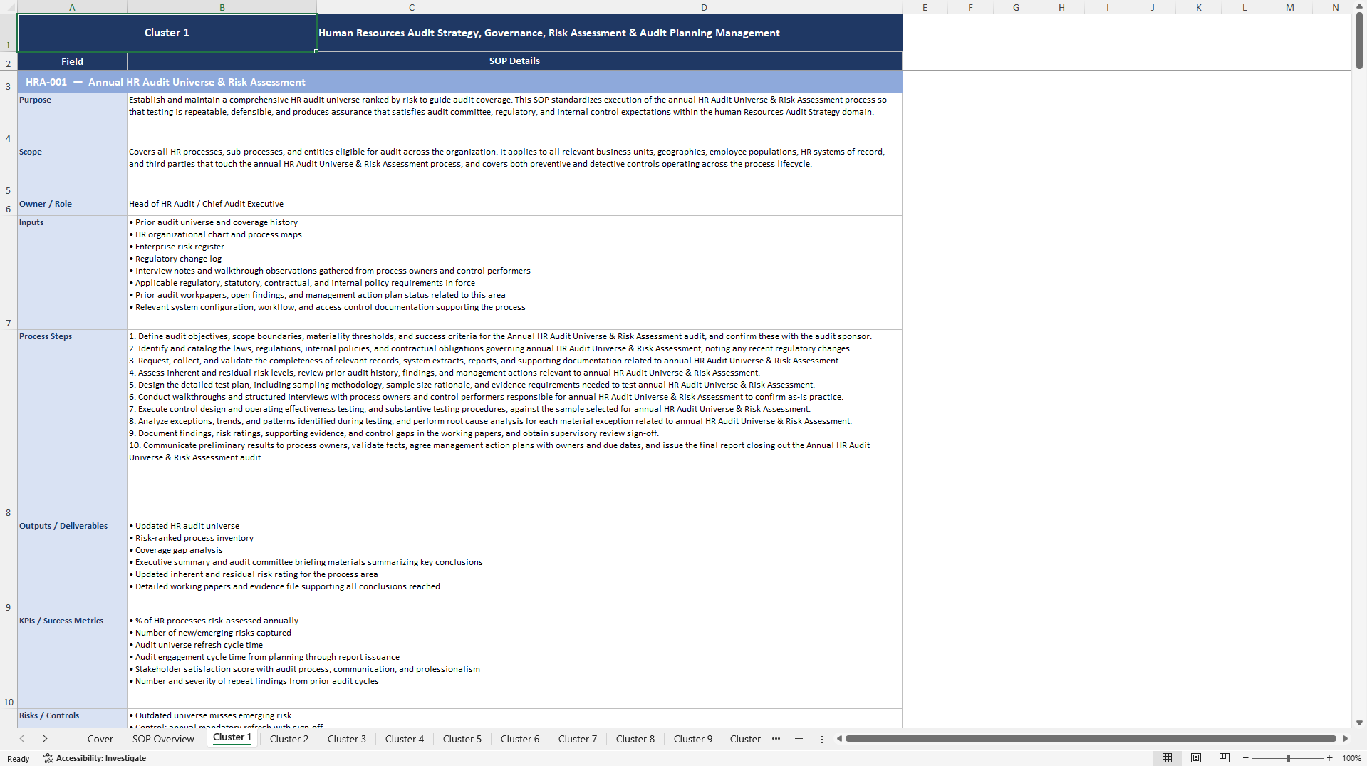 100+ Human Resources Audit SOPs (Excel template (XLSX)) Preview Image