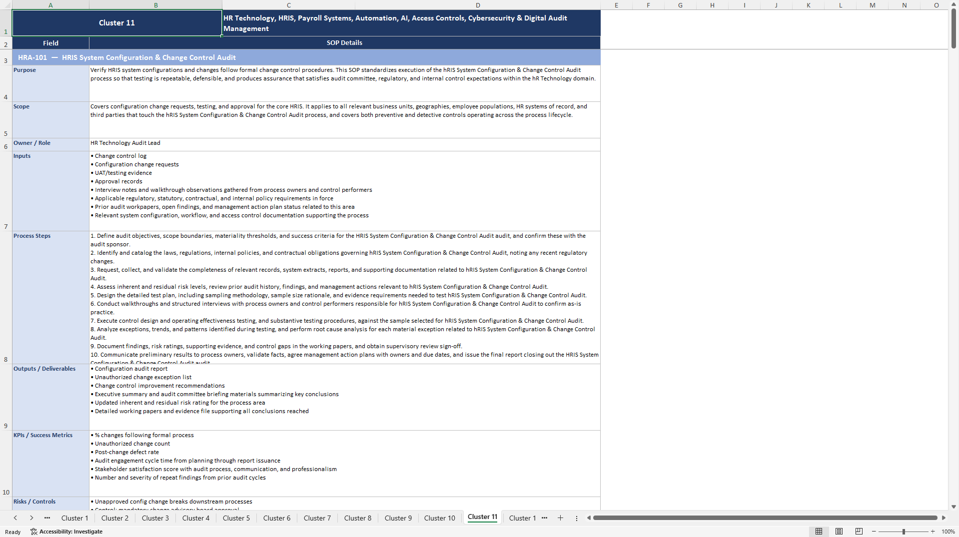 100+ Human Resources Audit SOPs (Excel template (XLSX)) Preview Image