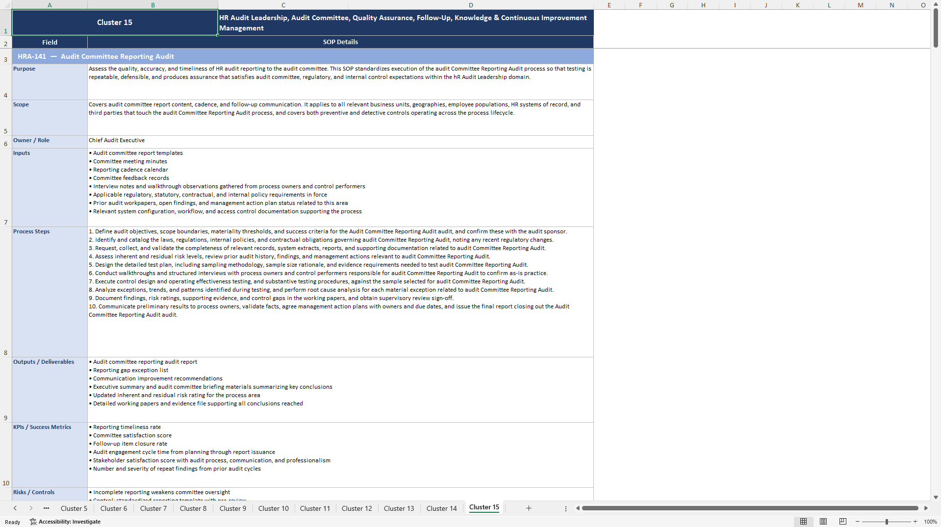 100+ Human Resources Audit SOPs (Excel template (XLSX)) Preview Image