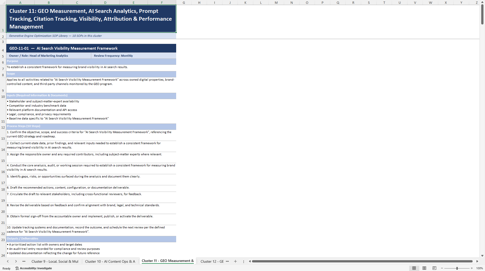 100+ Generative Engine Optimization (GEO) SOPs (Excel template (XLSX)) Preview Image