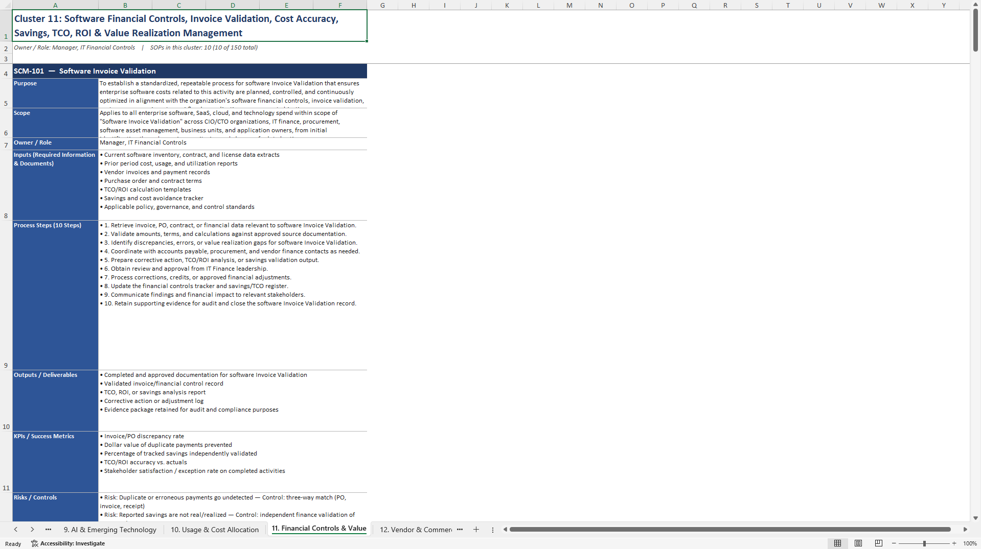 100+ Enterprise Software Cost Management SOPs (Excel template (XLSX)) Preview Image