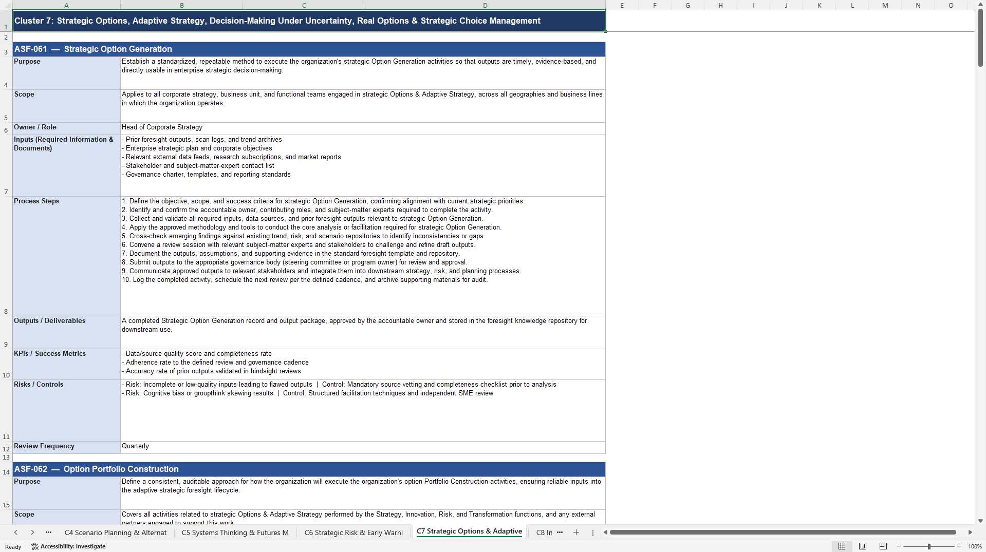 100+ Adaptive Strategic Foresight SOPs (Excel template (XLSX)) Preview Image