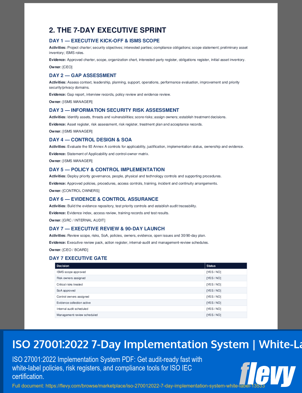 ISO 27001:2022 7-Day Implementation System | White-Label (9-page PDF document) Preview Image
