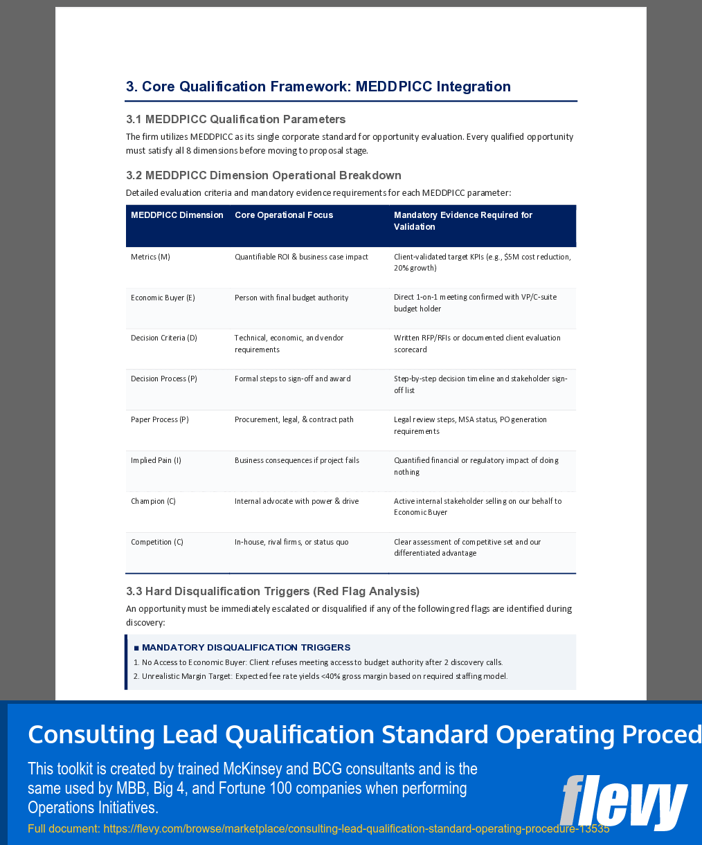 Consulting Lead Qualification Standard Operating Procedure (13-page Word document) Preview Image
