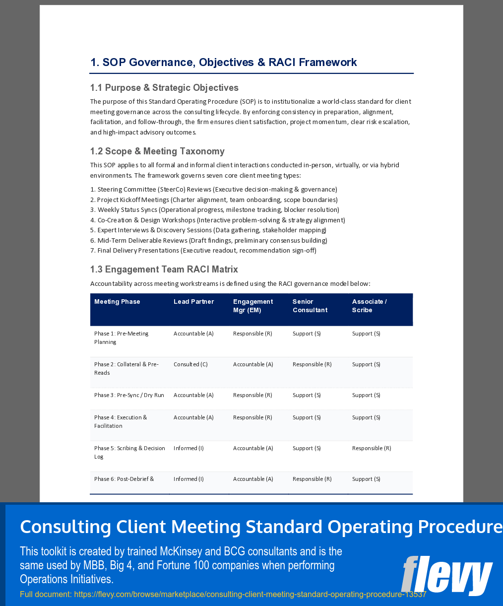 Consulting Client Meeting Standard Operating Procedure (16-page Word document) Preview Image