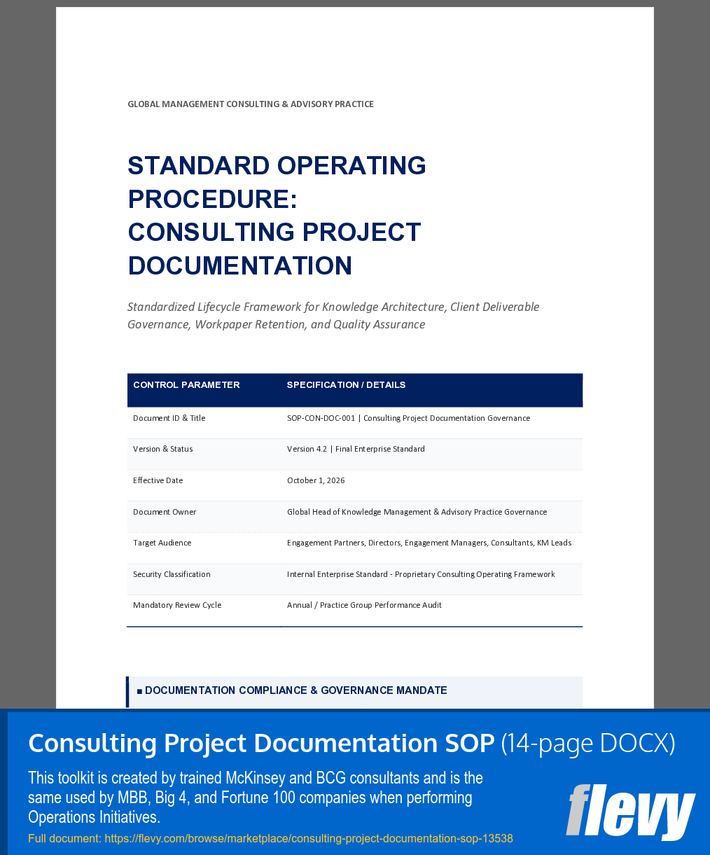 Consulting Project Documentation SOP (14-page Word document) Preview Image