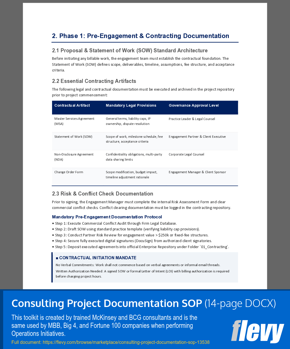 Consulting Project Documentation SOP (14-page Word document) Preview Image