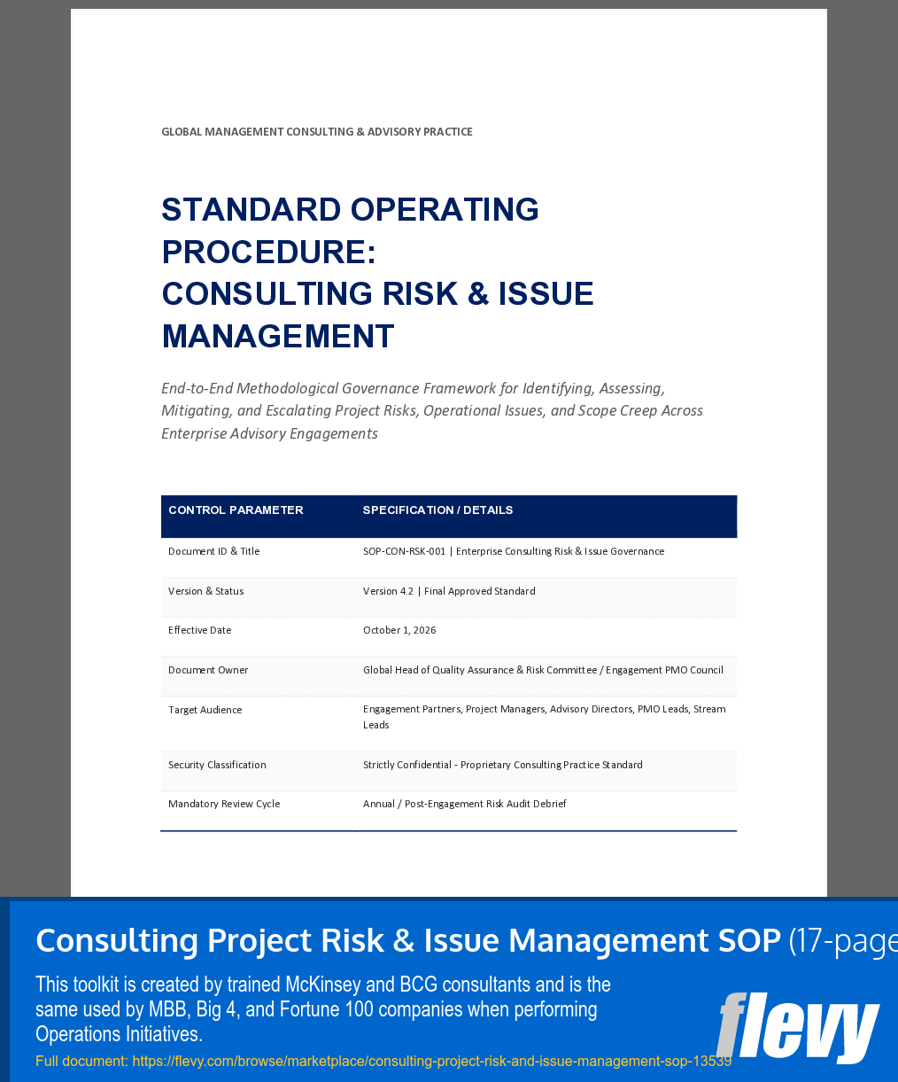 Consulting Project Risk & Issue Management SOP (17-page Word document) Preview Image