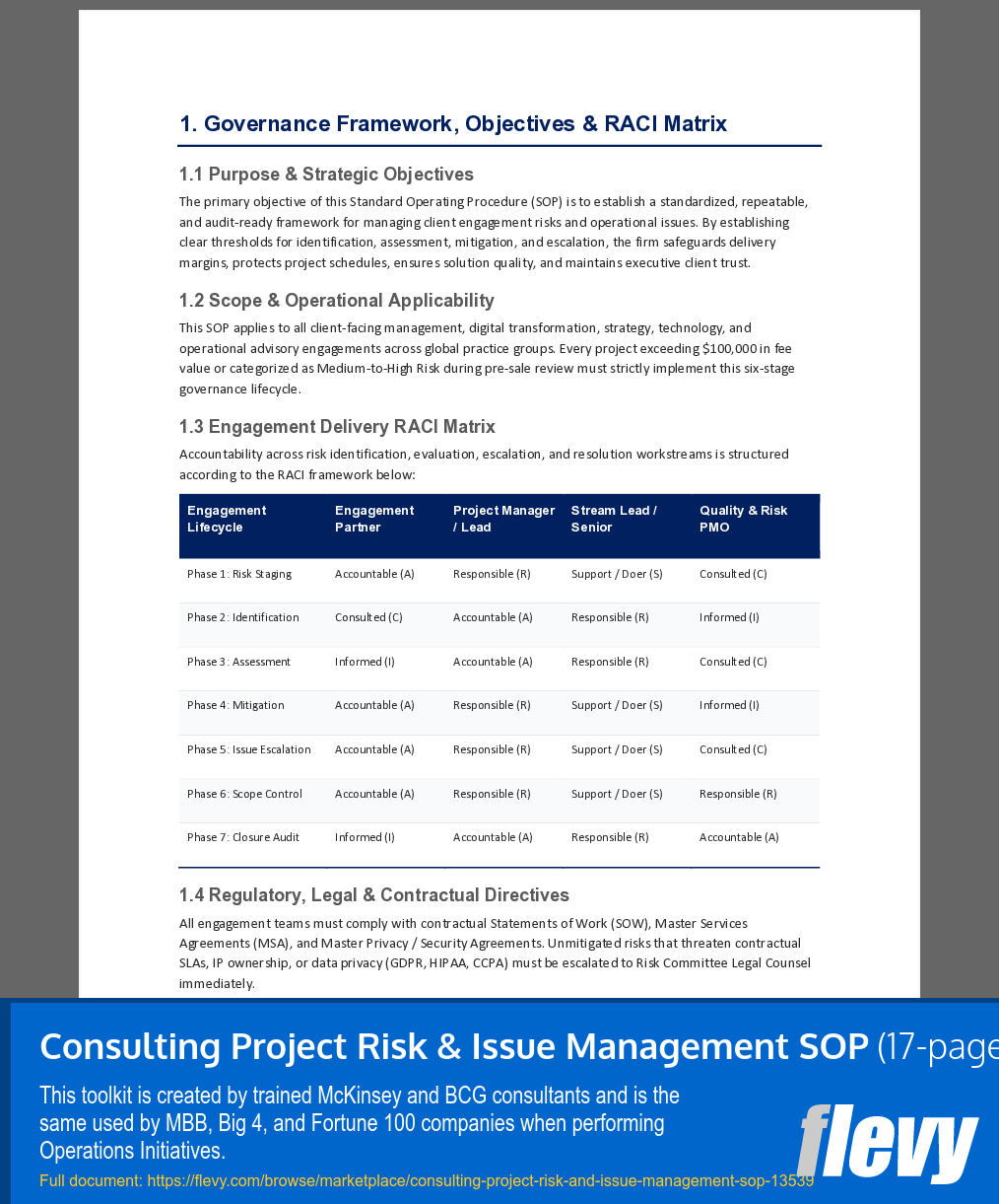 Consulting Project Risk & Issue Management SOP (17-page Word document) Preview Image