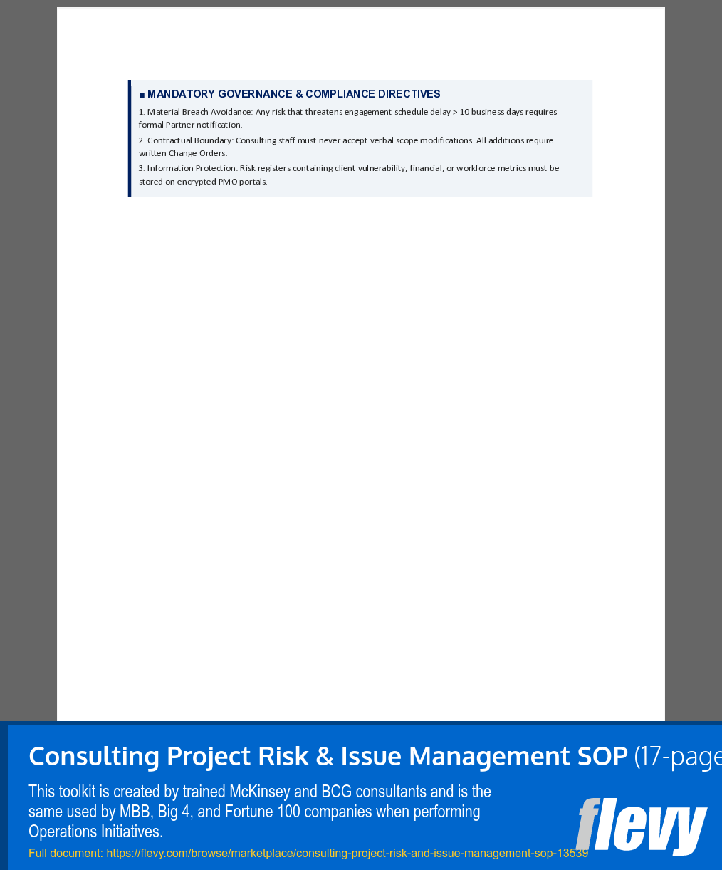 Consulting Project Risk & Issue Management SOP (17-page Word document) Preview Image