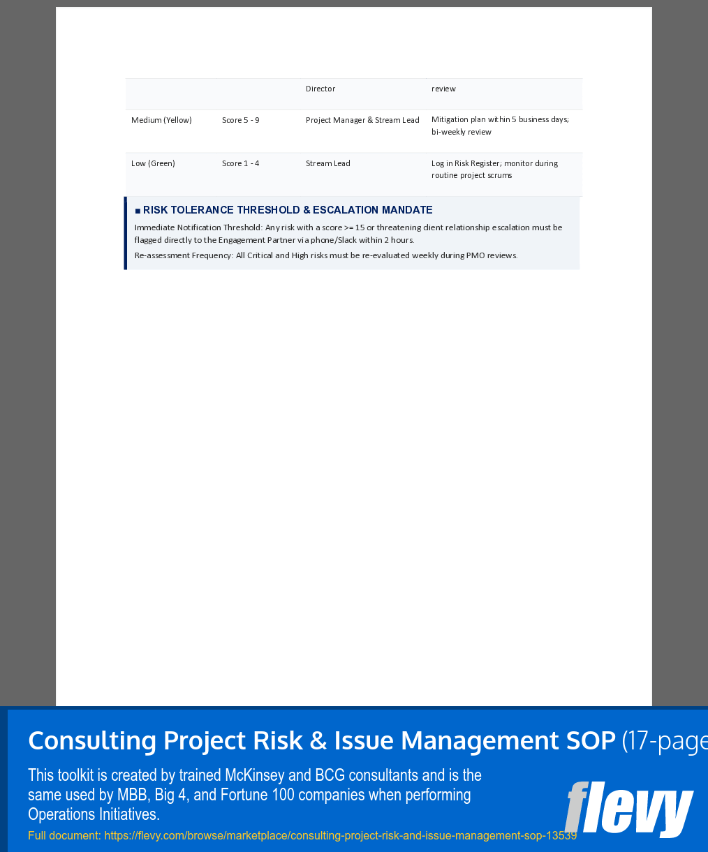 Consulting Project Risk & Issue Management SOP (17-page Word document) Preview Image