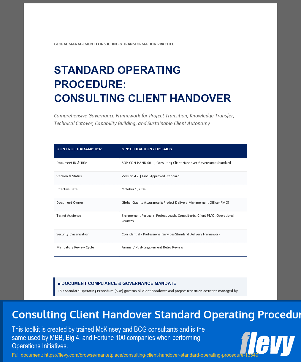 Consulting Client Handover Standard Operating Procedure (16-page Word document) Preview Image