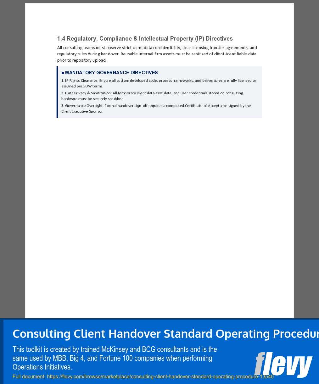 Consulting Client Handover Standard Operating Procedure (16-page Word document) Preview Image