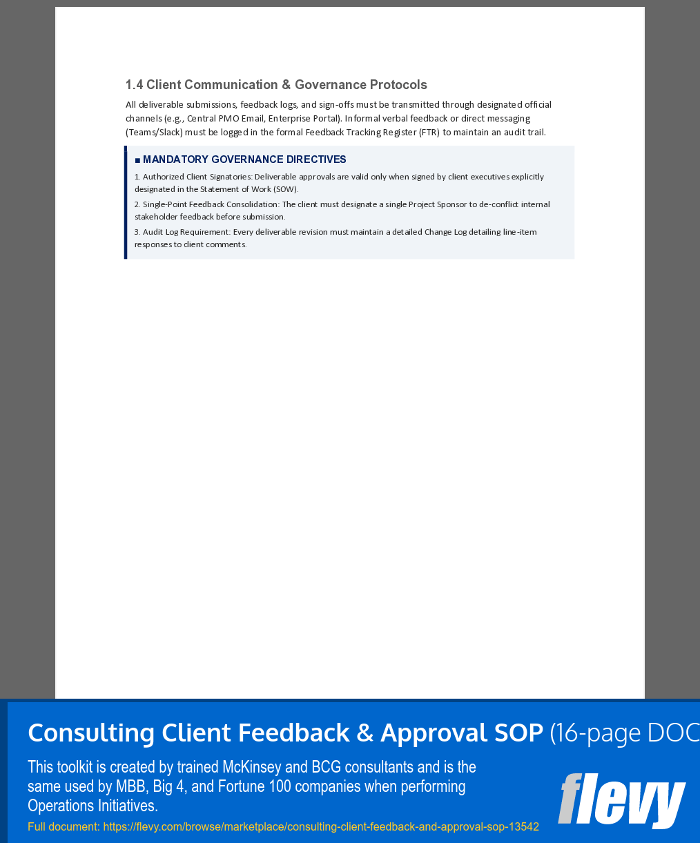 Consulting Client Feedback & Approval SOP (16-page Word document) Preview Image