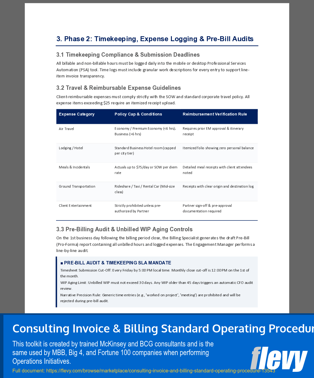 Consulting Invoice & Billing Standard Operating Procedure (15-page Word document) Preview Image