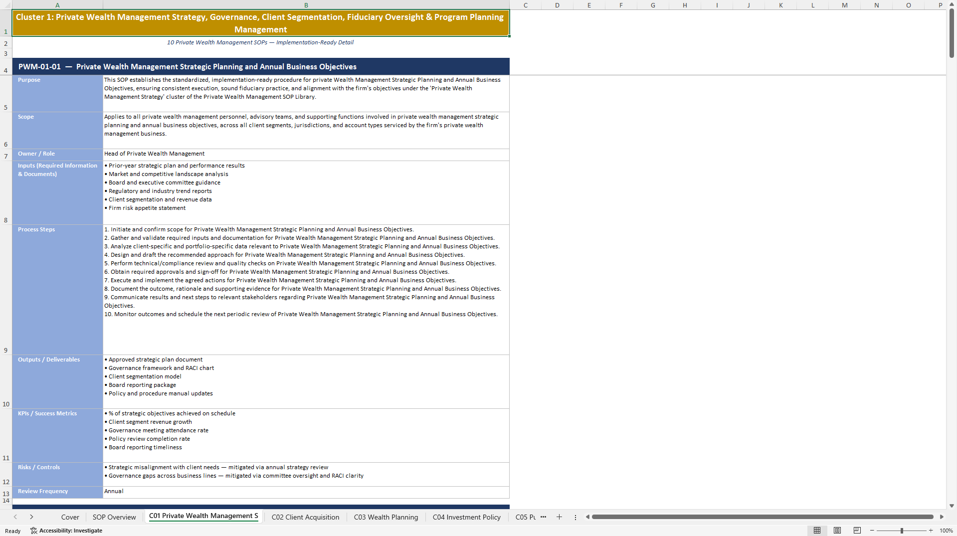 100+ Private Wealth Management SOPs (Excel template (XLSX)) Preview Image