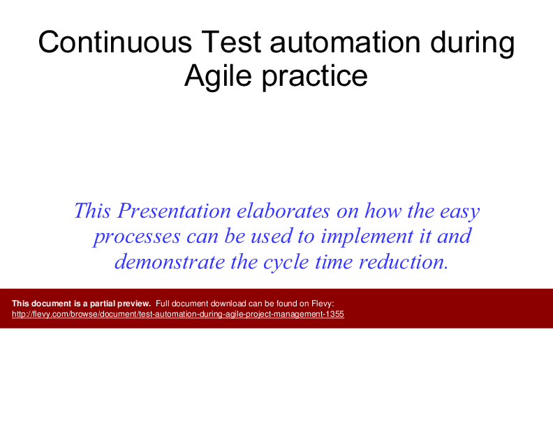 This is a partial preview of Test Automation during Agile Project Management (13-slide PowerPoint presentation (PPT)). Full document is 13 slides. 