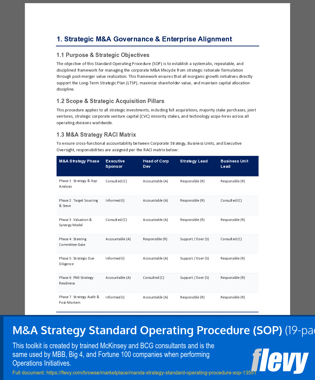 M&A Strategy Standard Operating Procedure (SOP) (19-page Word document) Preview Image