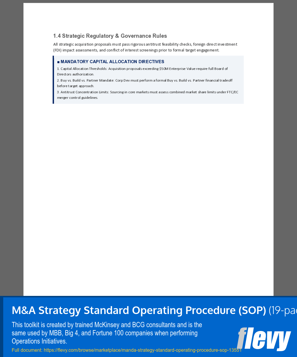 M&A Strategy Standard Operating Procedure (SOP) (19-page Word document) Preview Image