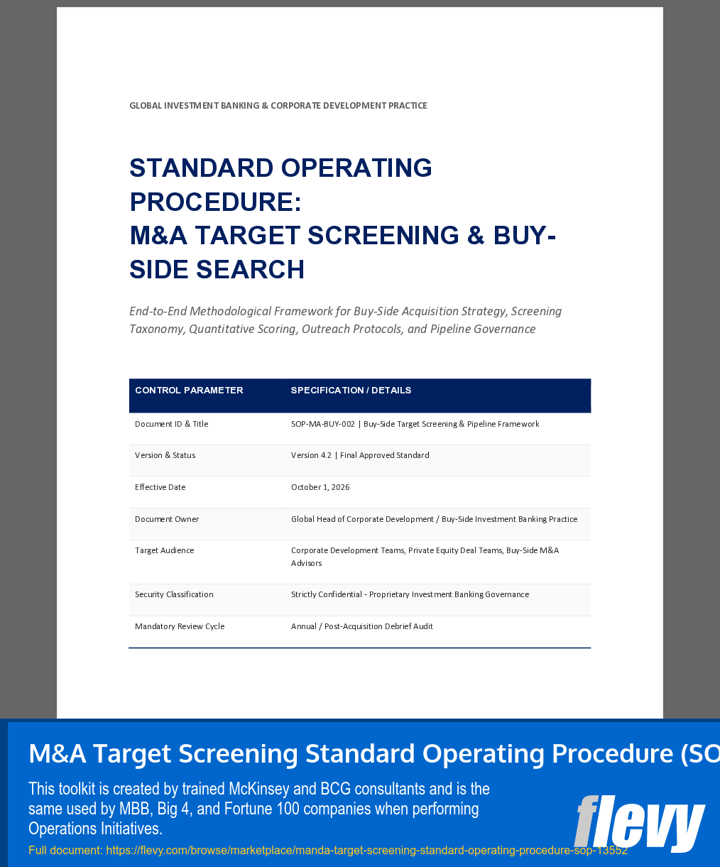 M&A Target Screening Standard Operating Procedure (SOP) (16-page Word document) Preview Image