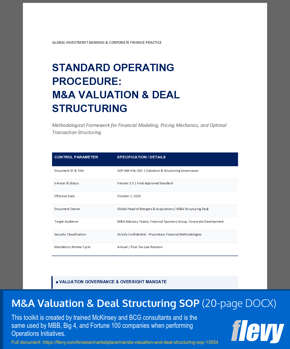 M&A Valuation & Deal Structuring SOP (20-page Word document) Preview Image