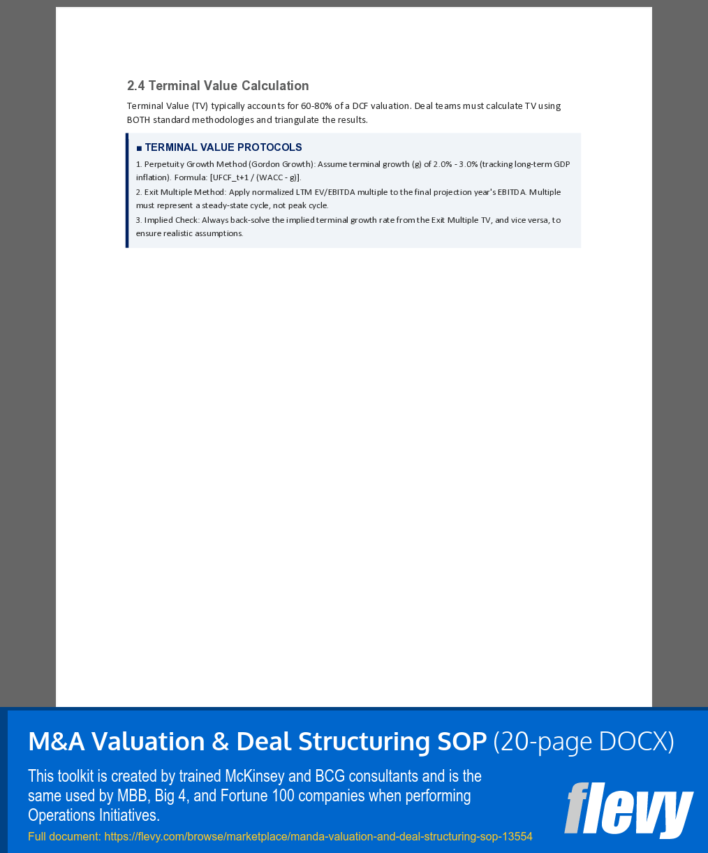 M&A Valuation & Deal Structuring SOP (20-page Word document) Preview Image