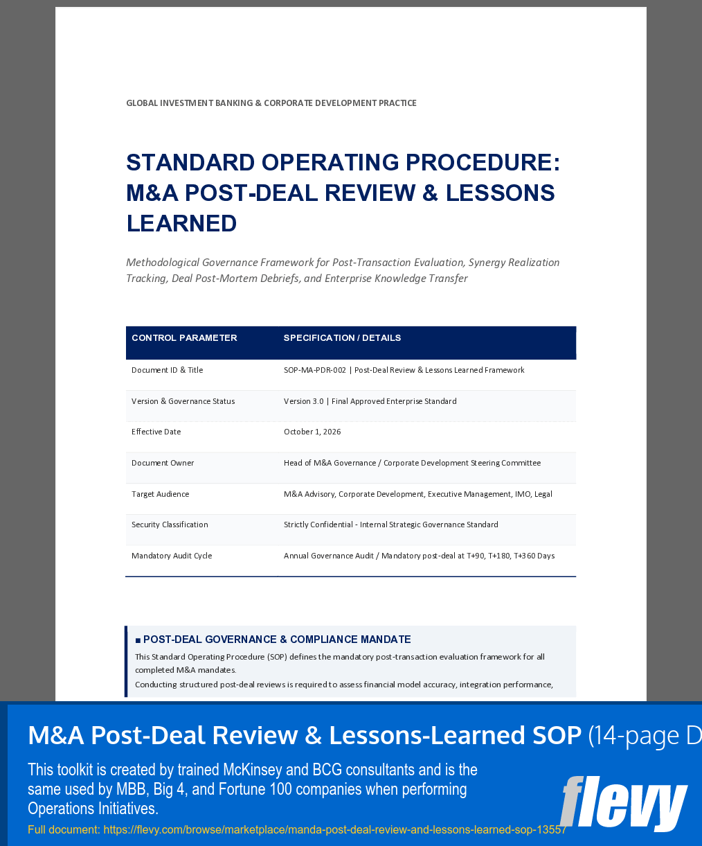 M&A Post-Deal Review & Lessons-Learned SOP (14-page Word document) Preview Image