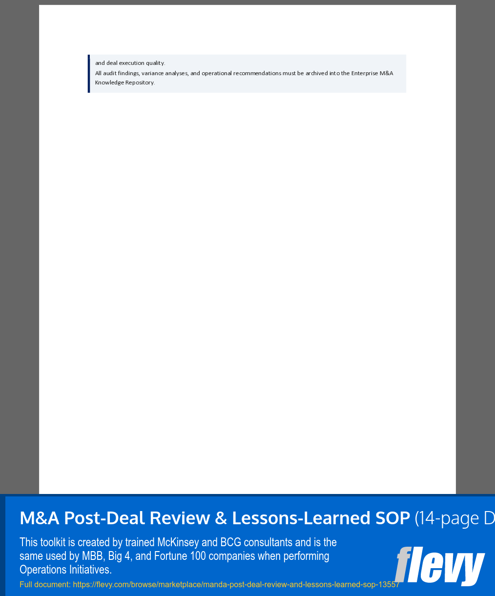 M&A Post-Deal Review & Lessons-Learned SOP (14-page Word document) Preview Image