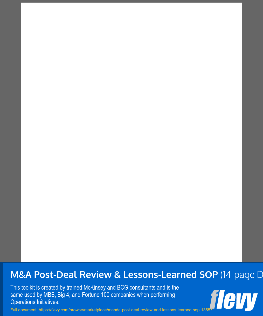 M&A Post-Deal Review & Lessons-Learned SOP (14-page Word document) Preview Image