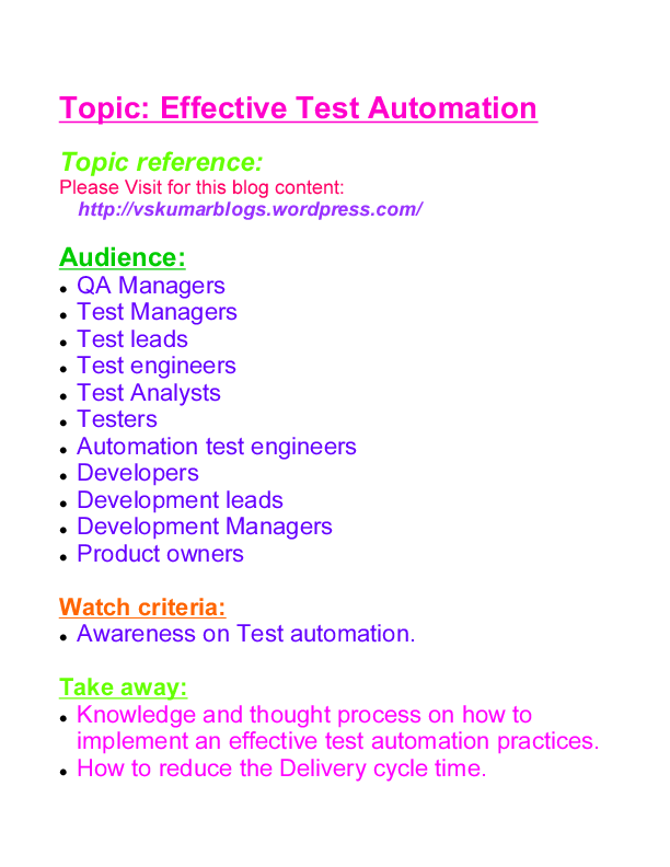 Effective Test Automation Process in Practice