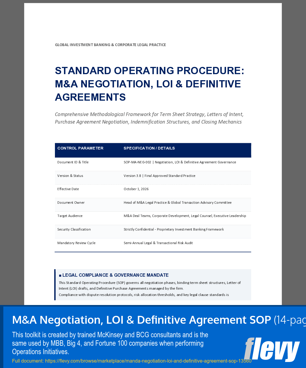 M&A Negotiation, LOI & Definitive Agreement SOP (14-page Word document) Preview Image