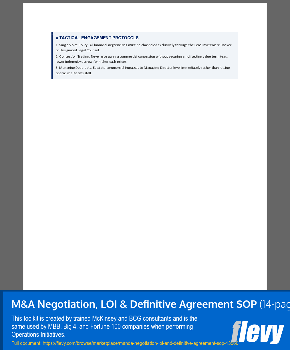M&A Negotiation, LOI & Definitive Agreement SOP (14-page Word document) Preview Image