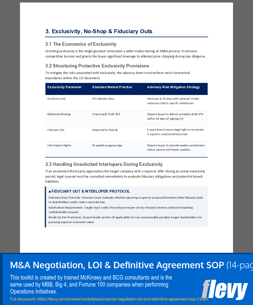 M&A Negotiation, LOI & Definitive Agreement SOP (14-page Word document) Preview Image