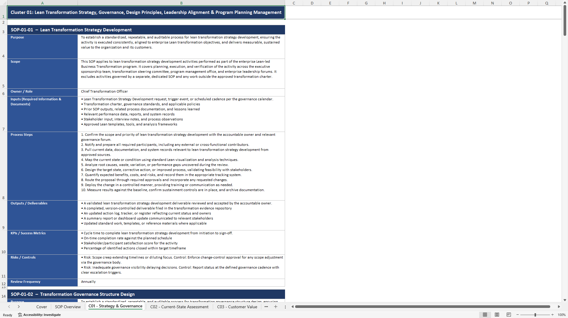 100+ Lean-Led Business Transformation SOPs (Excel template (XLSX)) Preview Image