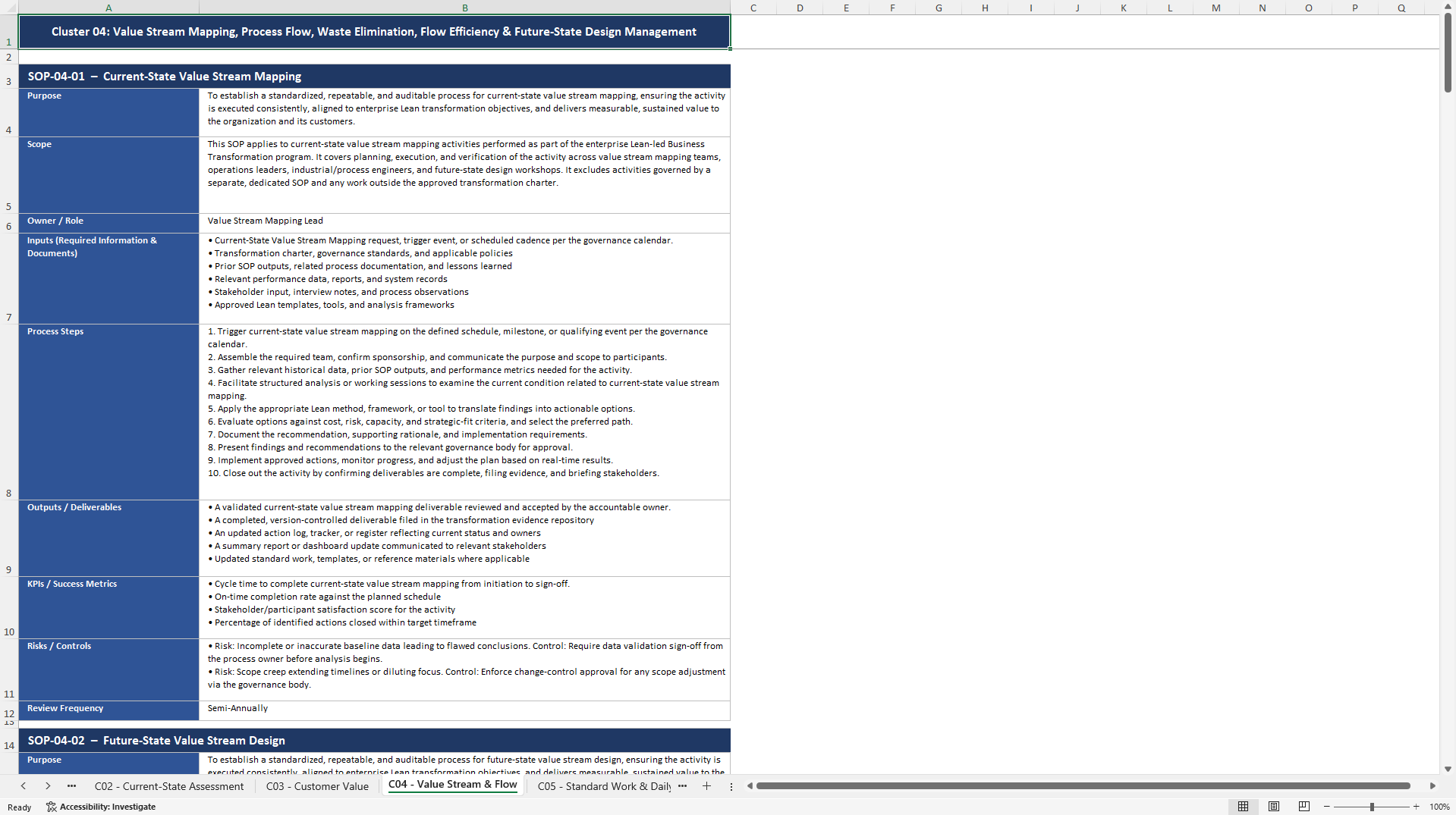 100+ Lean-Led Business Transformation SOPs (Excel template (XLSX)) Preview Image