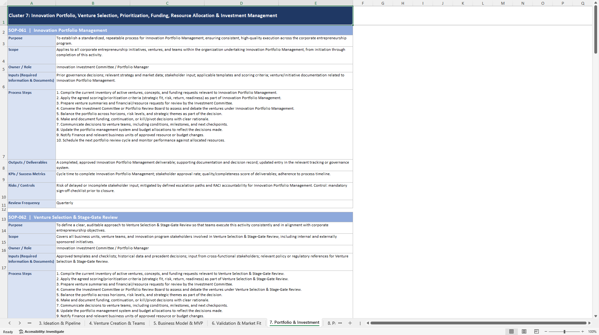 100+ Corporate Entrepreneurship SOPs (Excel template (XLSX)) Preview Image