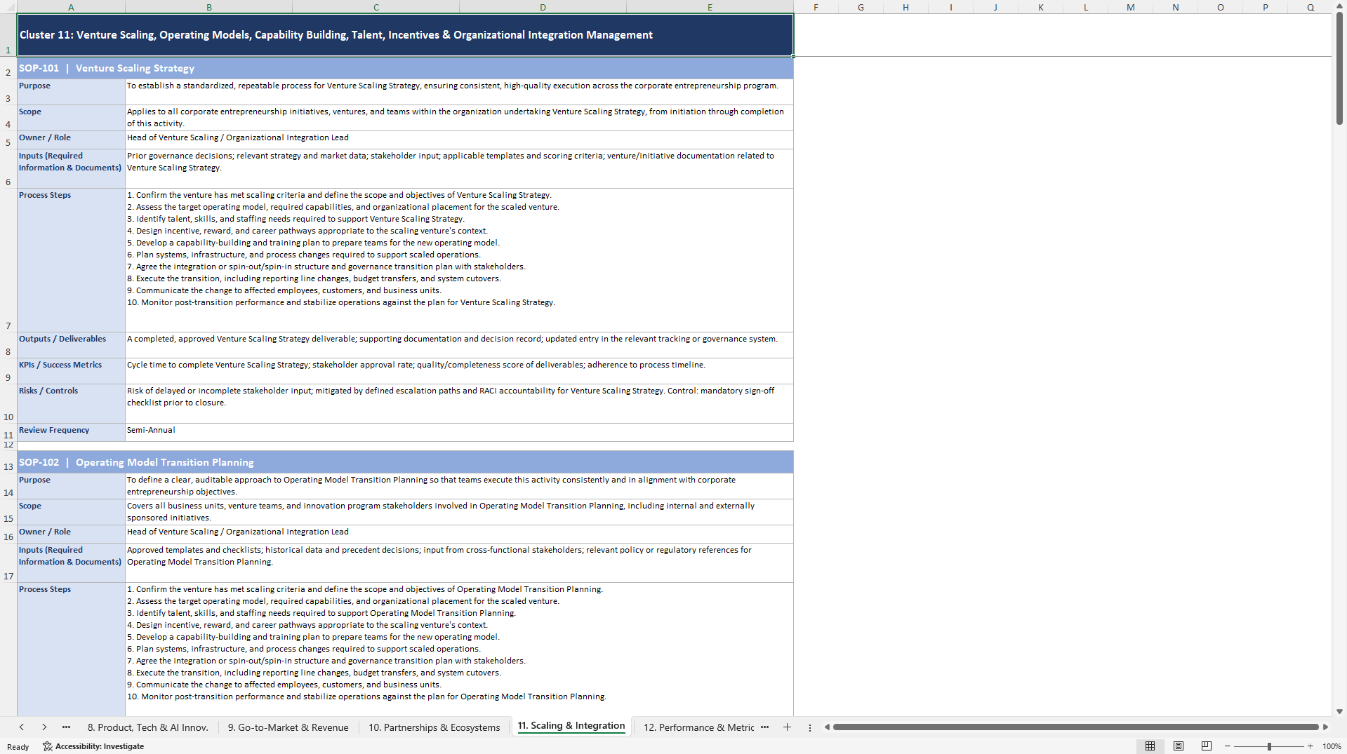 100+ Corporate Entrepreneurship SOPs (Excel template (XLSX)) Preview Image