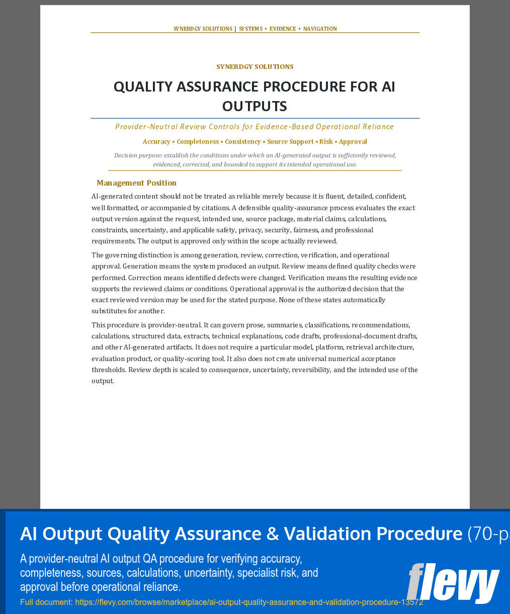 AI Output Quality Assurance & Validation Procedure (70-page Word document) Preview Image